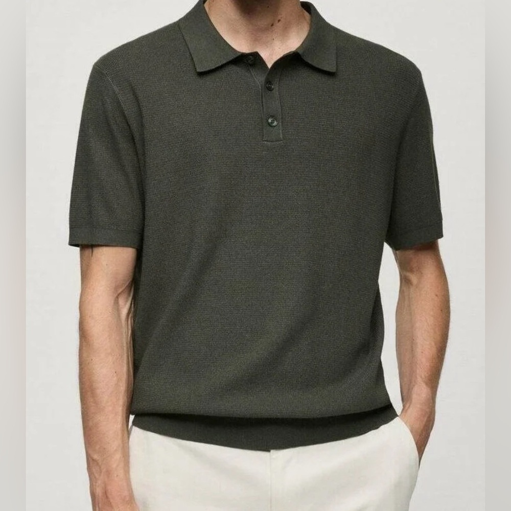 Mango Forest Green Knit Polo Shirt for Men Size L - Picture 4 of 7